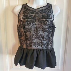 Keepsake the Label NWOT Black sheer embroidered peplum top Medium